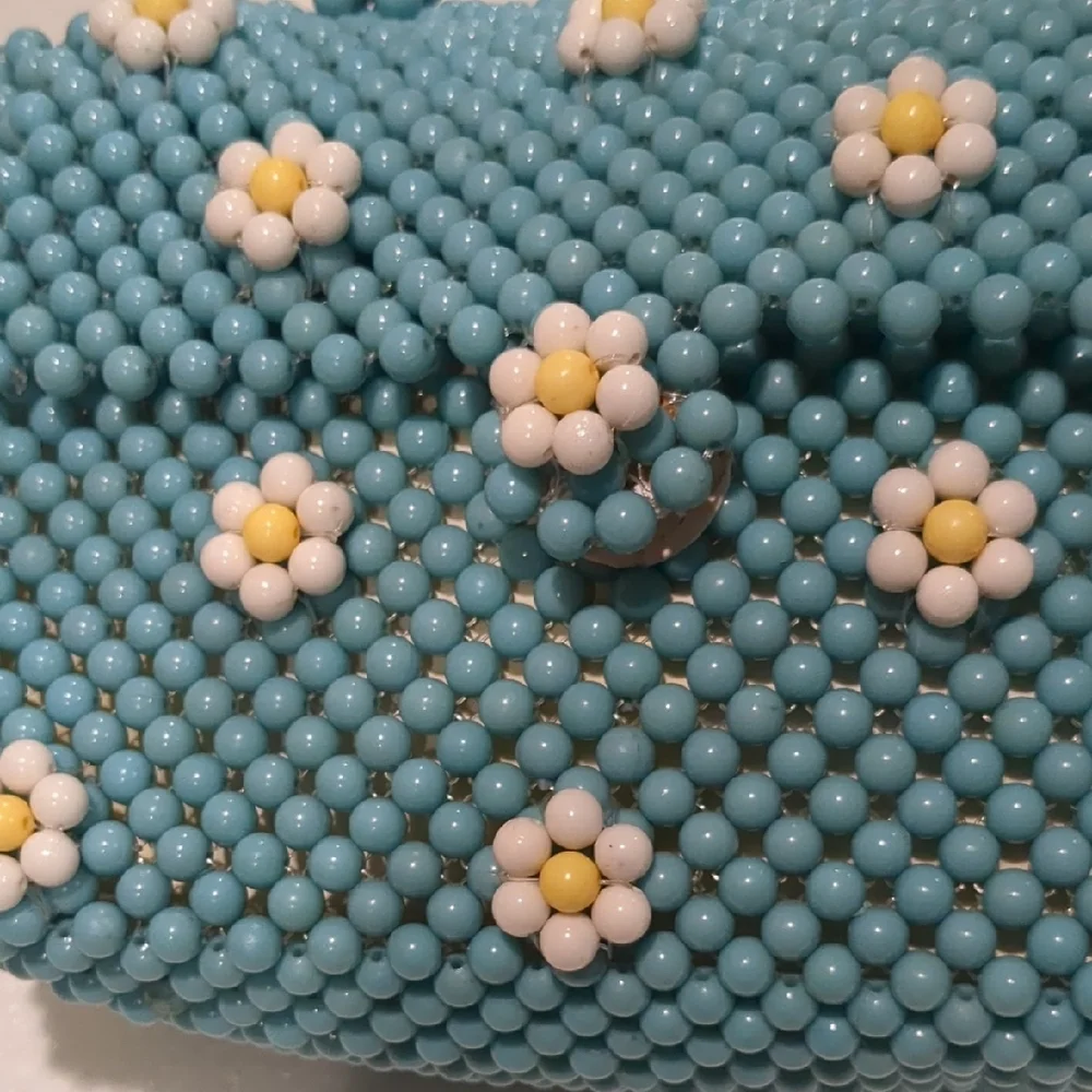 Beaded Turquoise Daisy Shoulder Bag